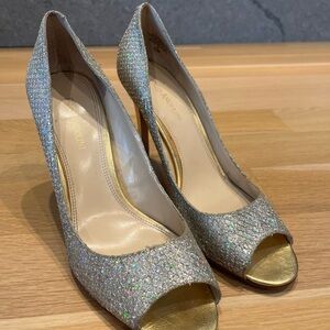 Enzo Angiolini Glittering Gold Peep-Toe Heels